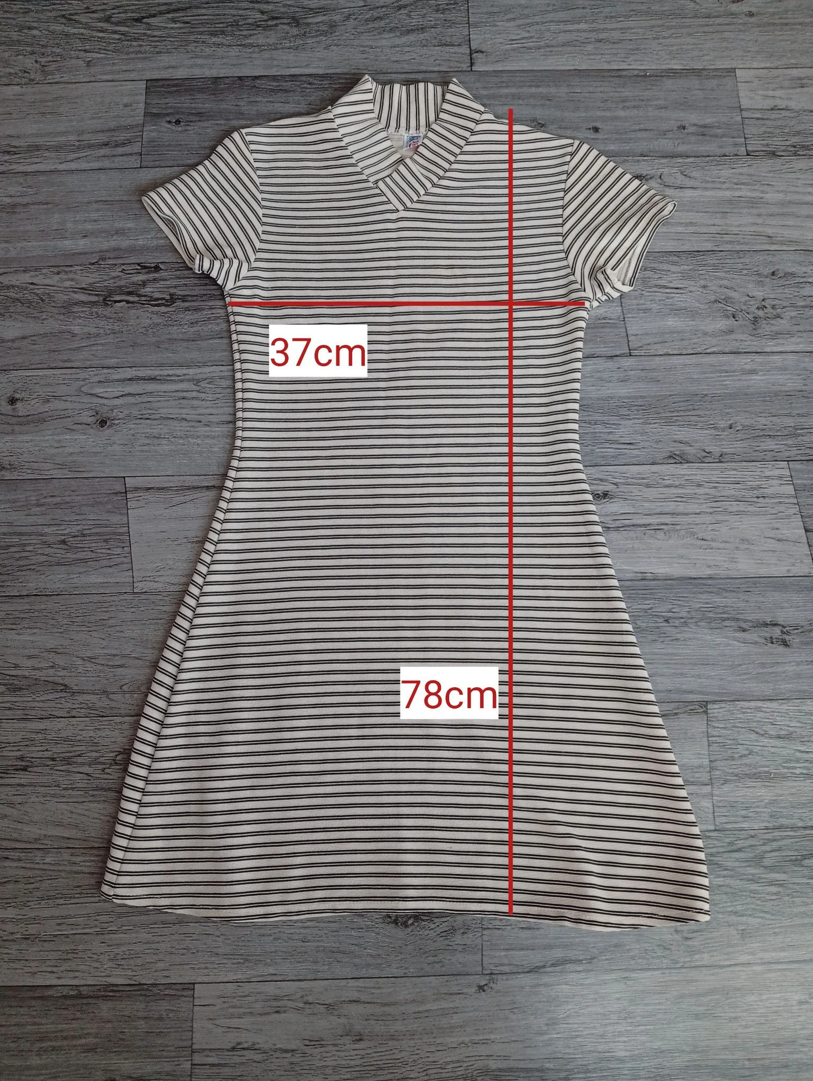Vestido Skater Retro Preppy com Listras Horizontais Manga Curta casual evasê – photo 8